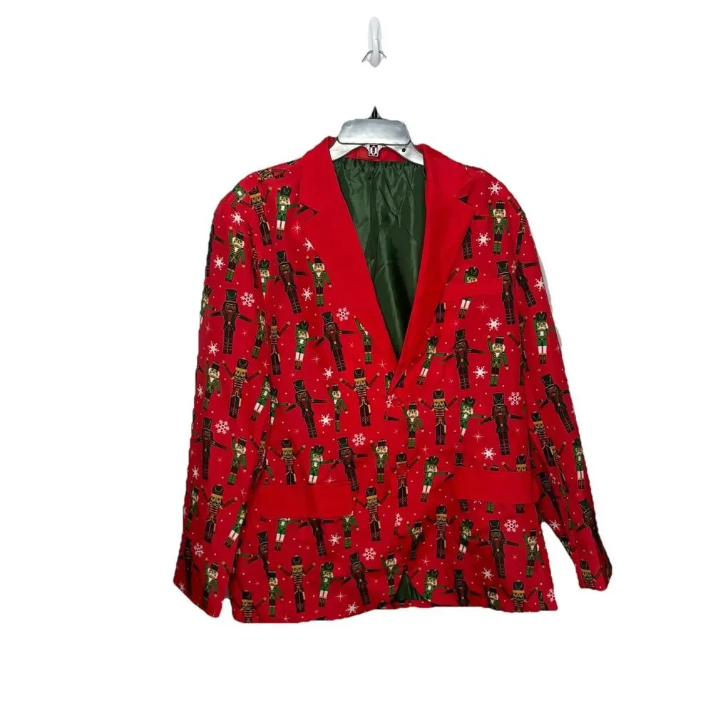 DEC 25TH  Light Up Holiday Suit Size Large Mens Nutcracker Red Needs new battery